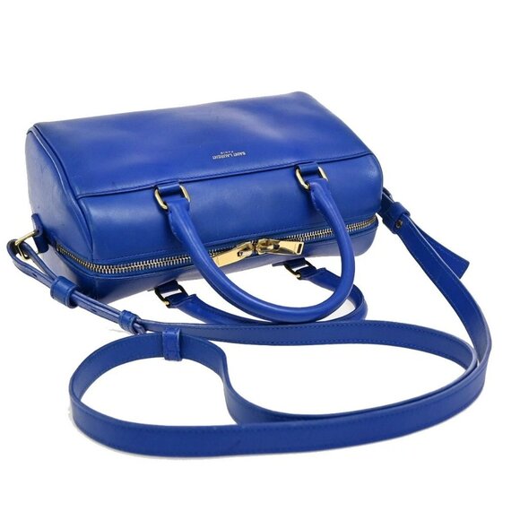 SAINT LAURENT Logo Baby Duffle 2Way Shoulder Hand Bag Leather Blue GHW 77EE942 - Picture 5 of 15